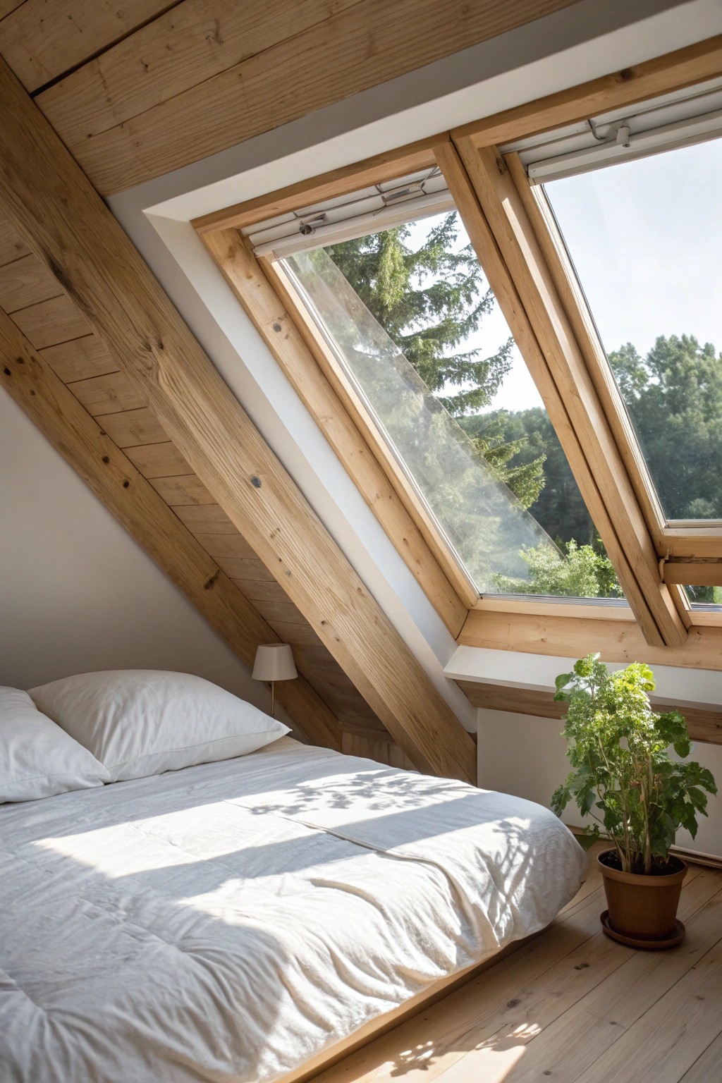 Bathe your attic bedroom in natural light with a stunning skylight centerpiece.