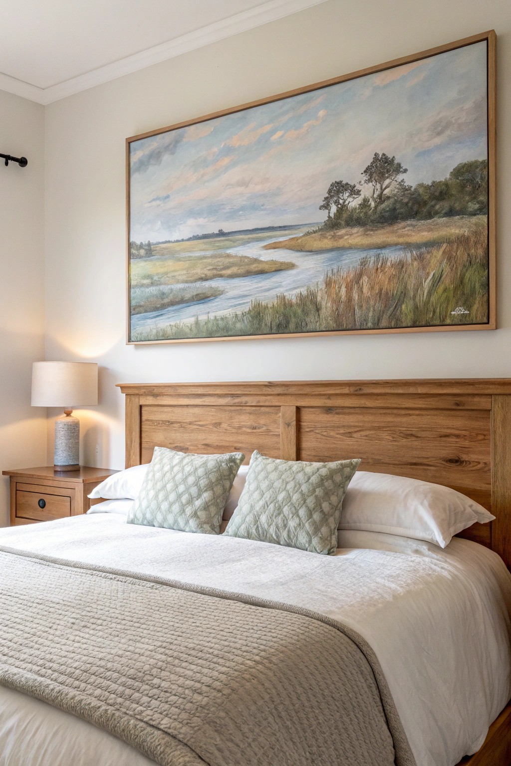 Elevate your bedroom with a stunning statement artwork above the bed.