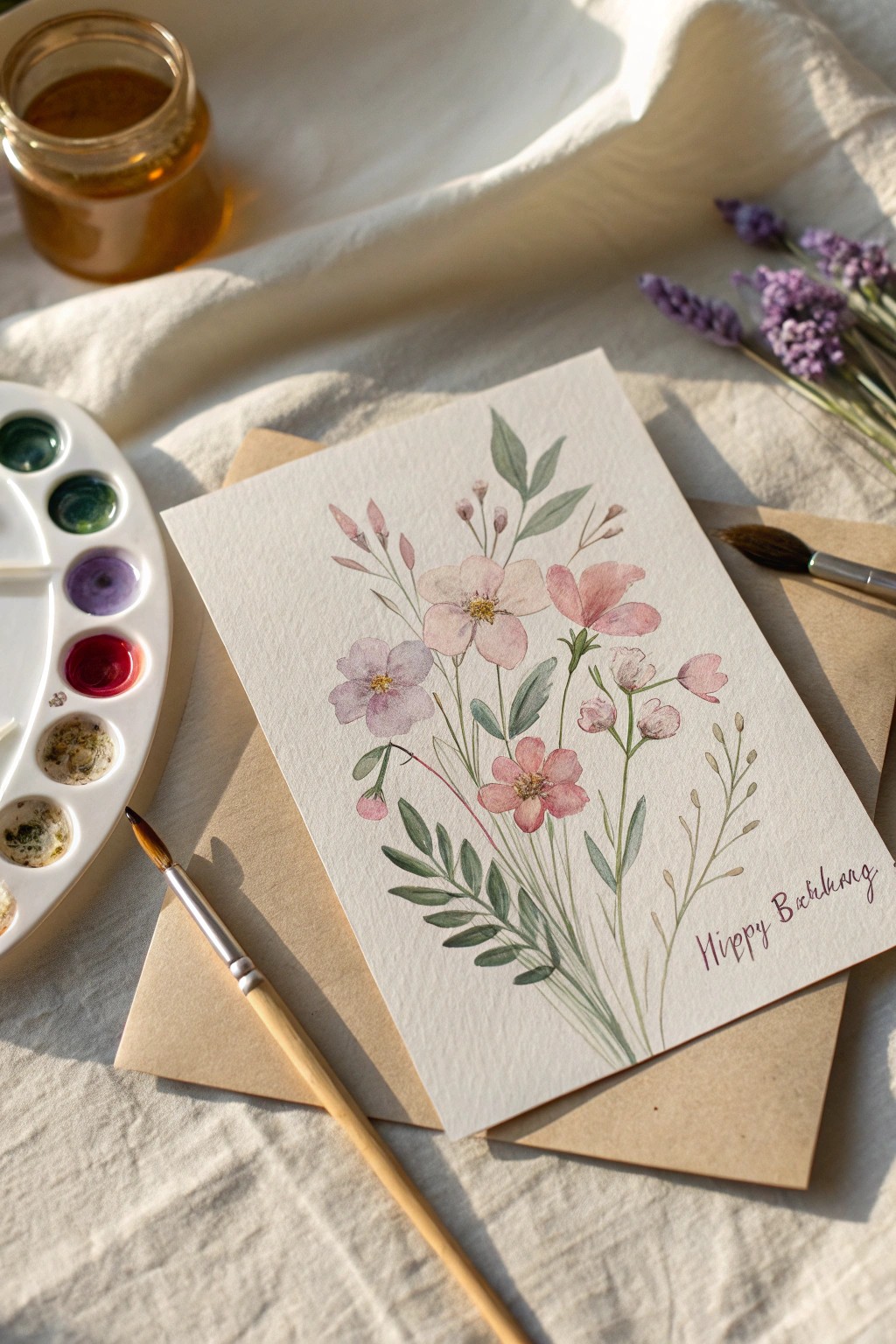 Handpainted blooms make every birthday card for mom uniquely special.
