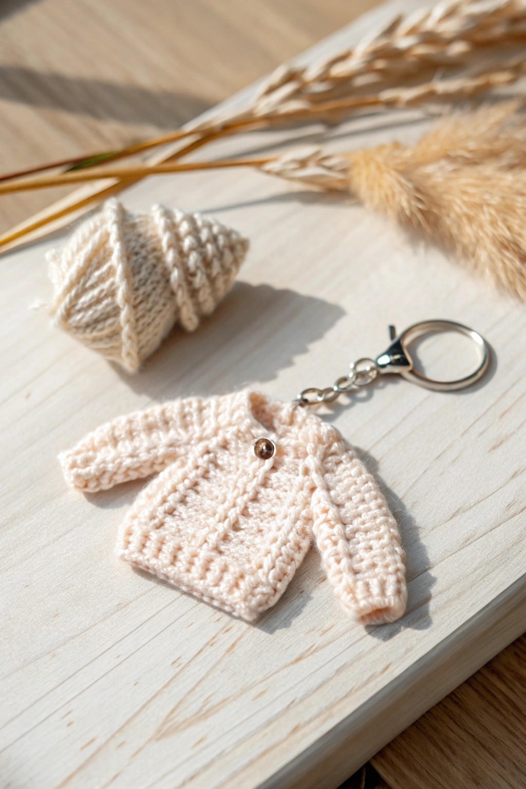 A tiny crochet sweater keychain—simple, charming, and handmade for cozy winter vibes.
