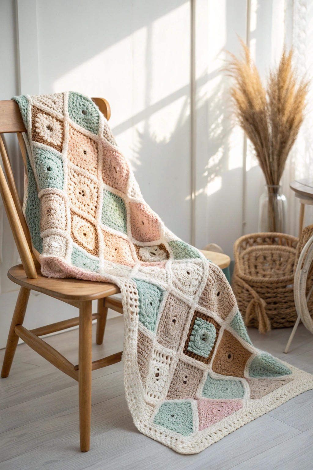 Handcrafted granny square blanket: timeless charm meets modern minimalism.