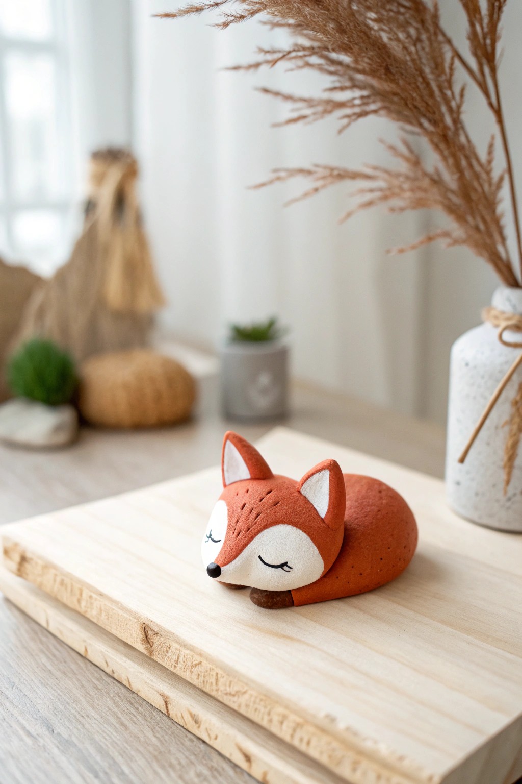 Tiny clay fox, crafted with love—perfect Scandinavian charm for your shelf.