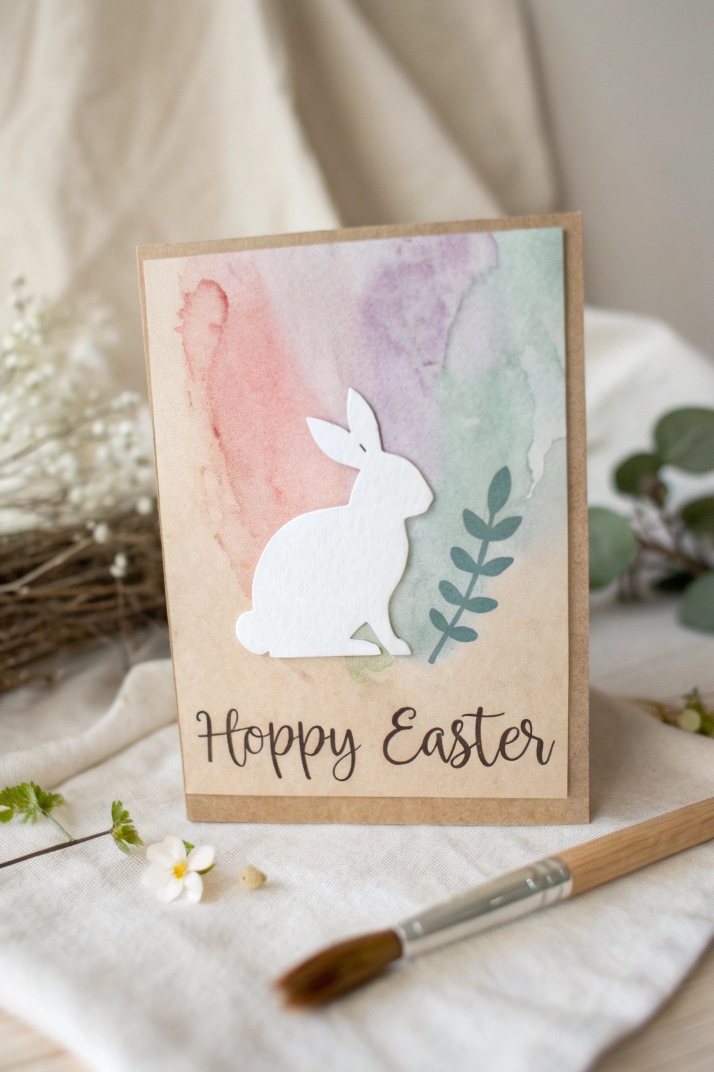Minimalist watercolor bunny card—a modern, handmade Easter greeting with a touch of boho charm.