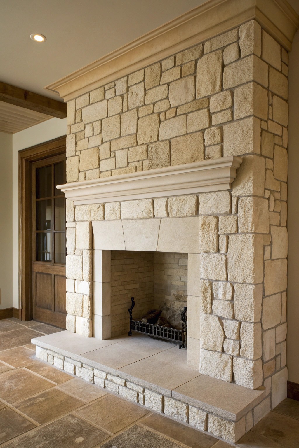 Timeless elegance: a classic stone fireplace wall brings warmth and natural beauty to any space.