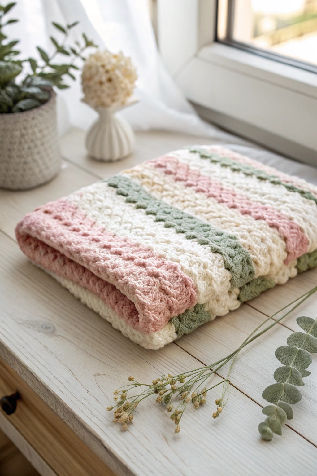 Timeless beauty: a shell stitch baby blanket in dreamy pastels, crafted with love.