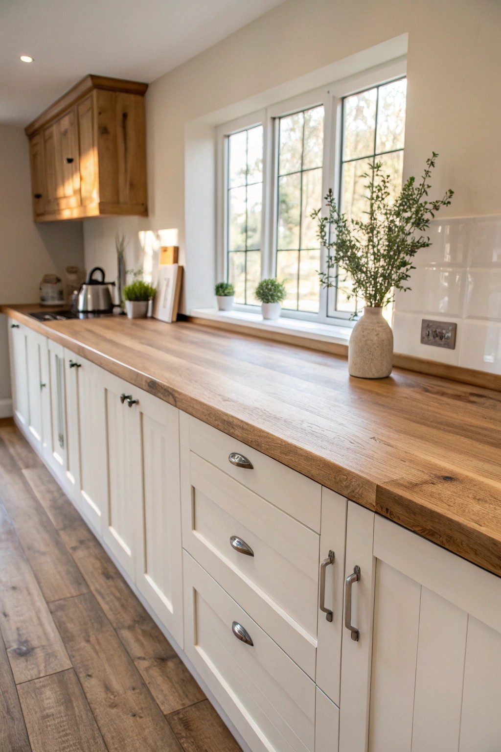 Symmetry in a galley kitchen: where natural beauty meets effortless flow.