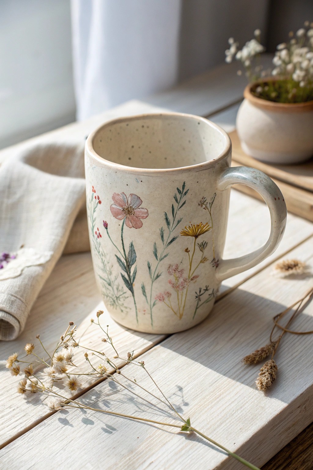 Bring a touch of handmade beauty to Mother's Day with a wildflower-painted mug.