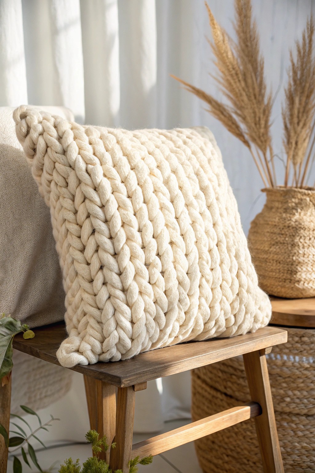 Cozy up your space with the timeless charm of a chunky knit pillow cover.