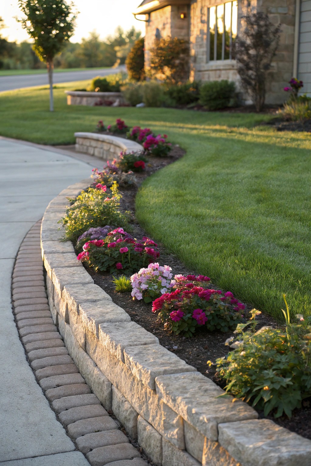 Elegant curved flower border: simple charm for your front yard