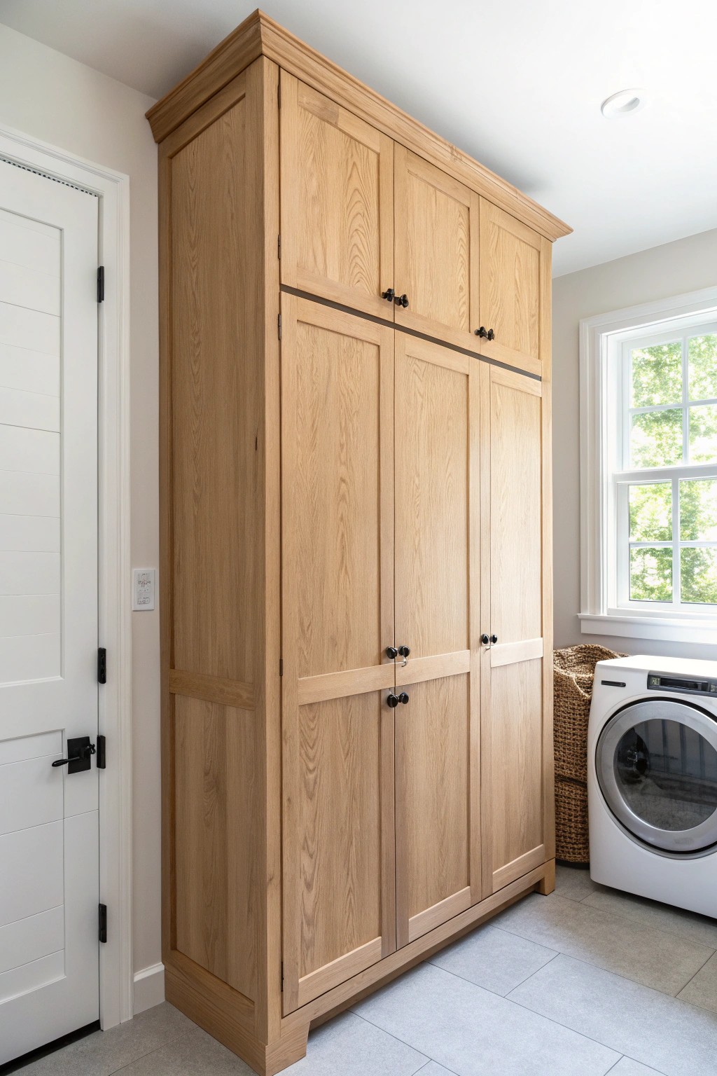 Effortless organization: seamless floor-to-ceiling cabinetry brings calm and beauty to your laundry room.