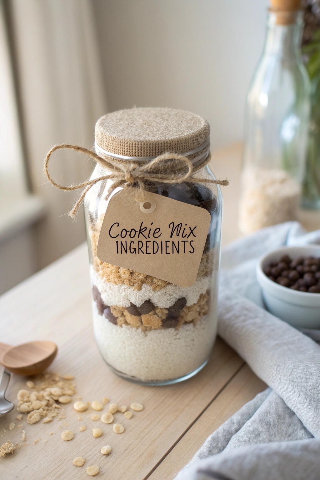 Layered cookie mix in a jar—simple, sweet, and ready to gift.