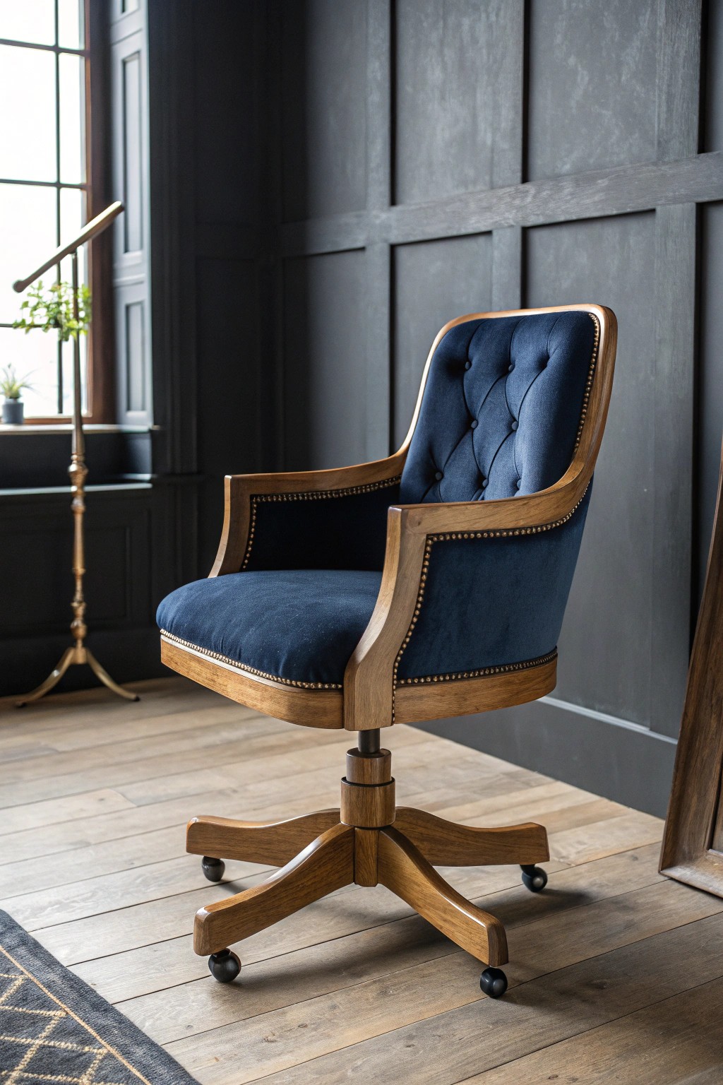 Bold hues and artisan details: the foundation of a masculine, sophisticated office space.