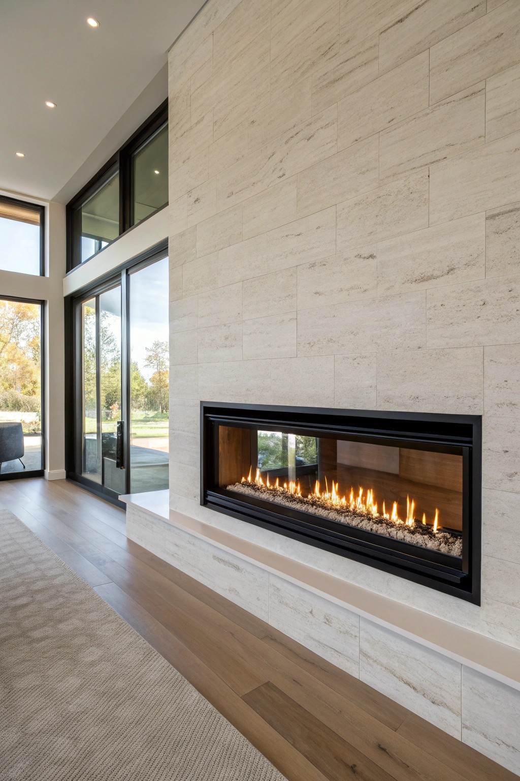 Effortless elegance: a modern linear fireplace as the heart of contemporary living.