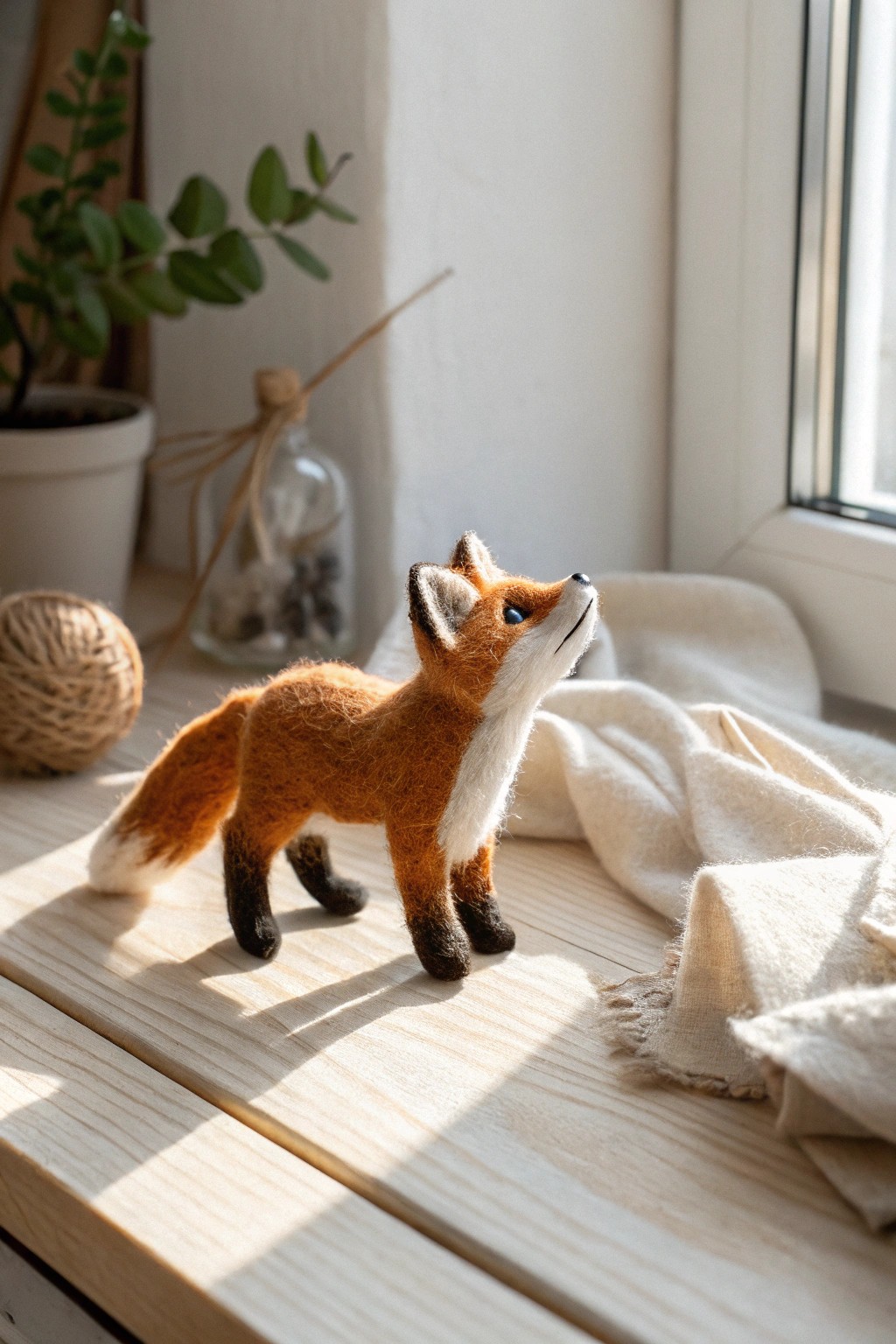 Handmade felted fox: a charming touch of woodland whimsy for your minimalist space.
