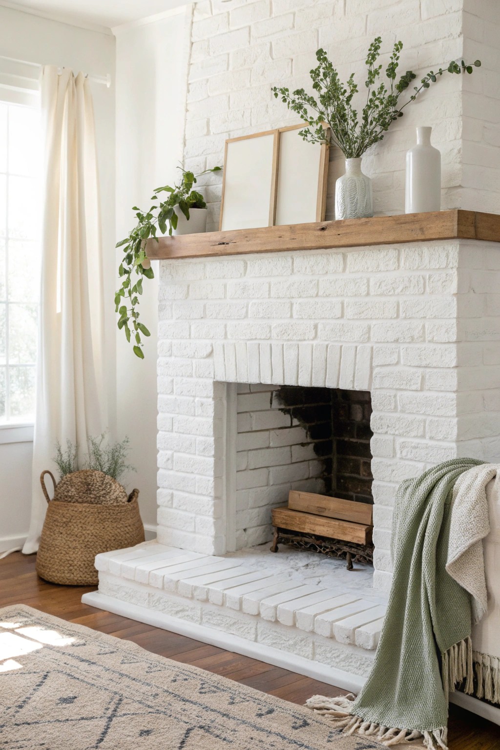 Brighten your space with timeless white painted brick elegance.