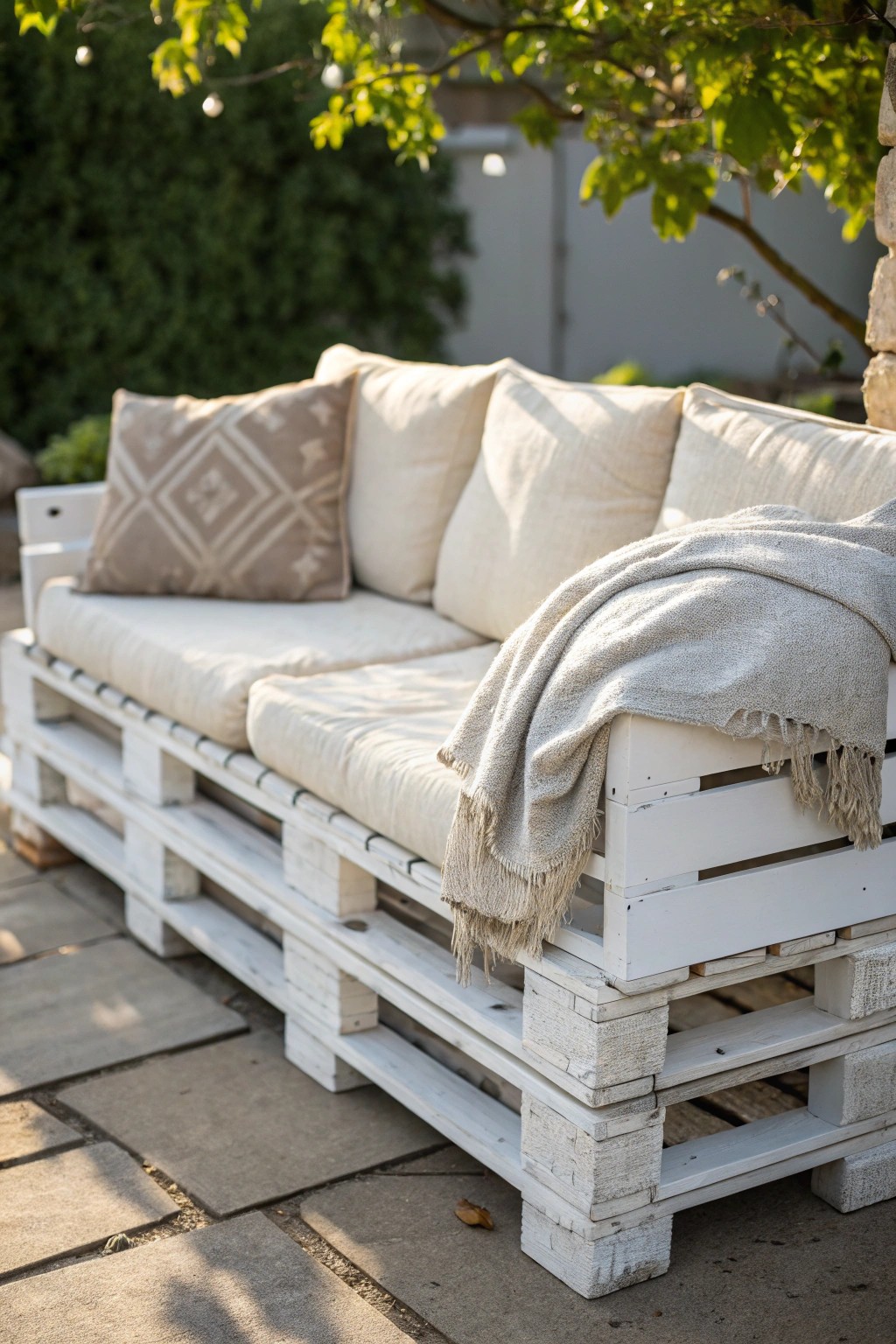Chic comfort: Transform pallets into beautiful, budget-friendly patio seating.