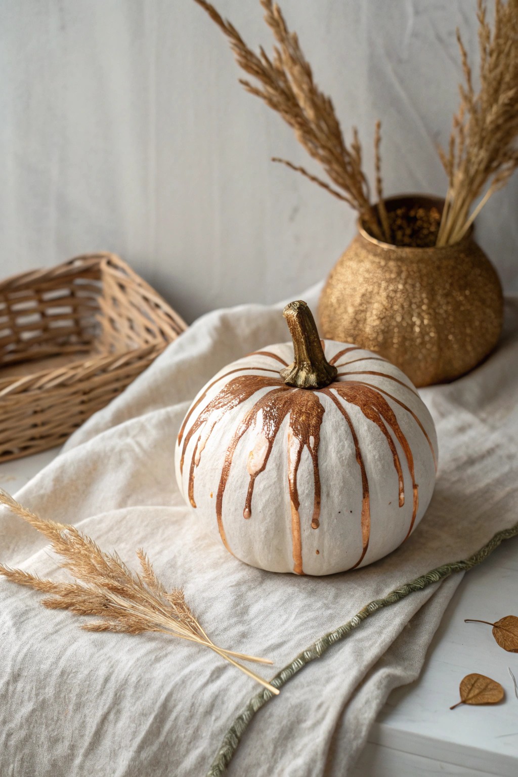 Chic simplicity: A pumpkin transformed with drippy metallic art.
