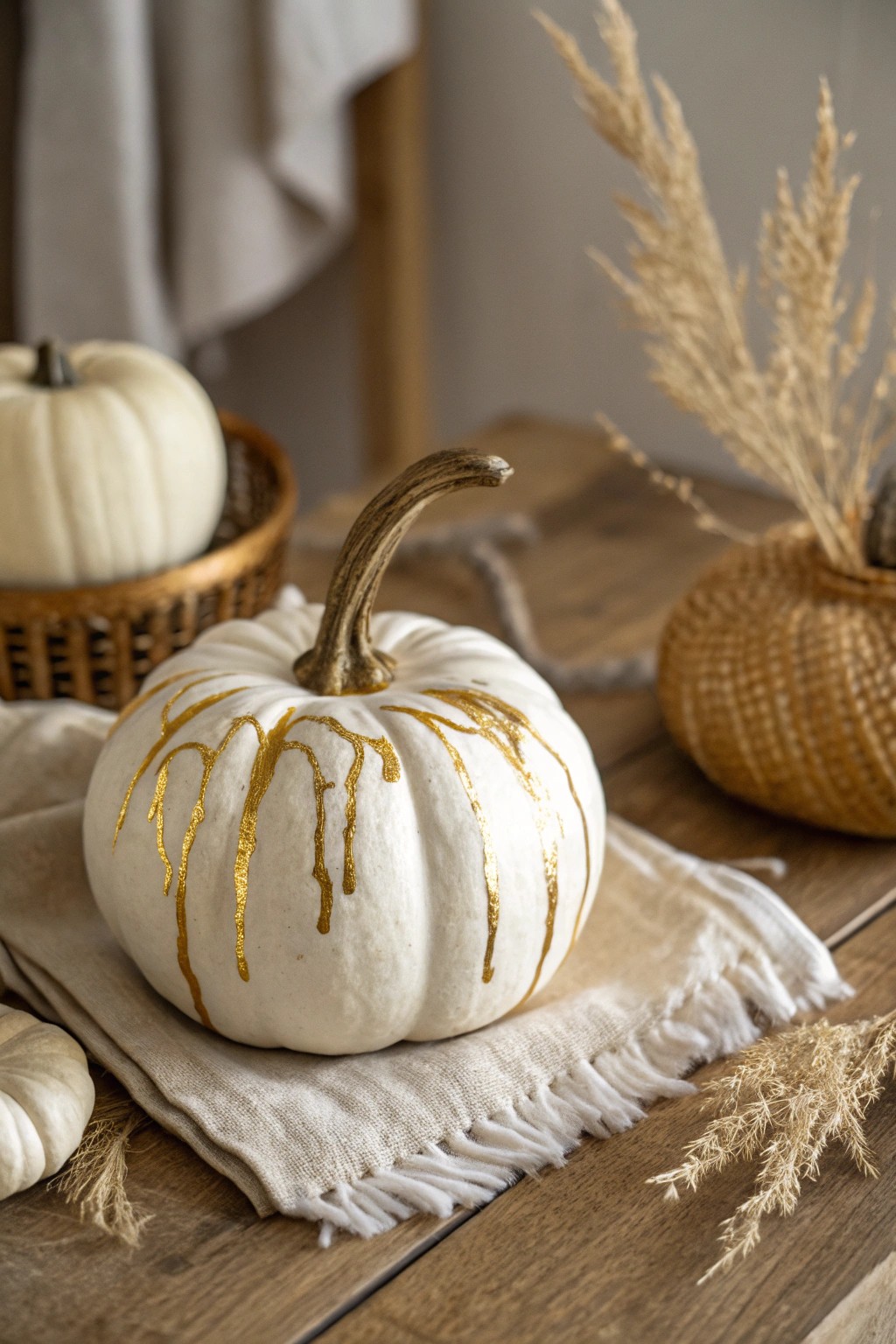 Make a statement with a glitzy metallic drip pumpkin—minimalist, modern, and effortlessly chic.