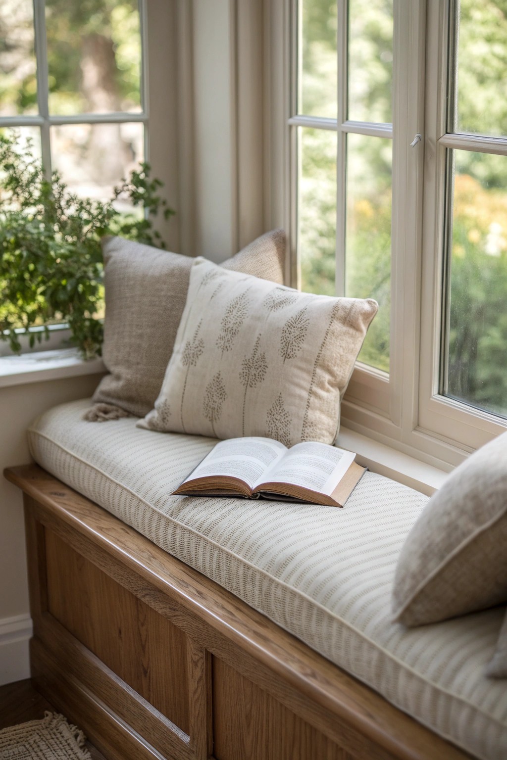 Cozy window seat sanctuary—where sunlight meets your favorite story.