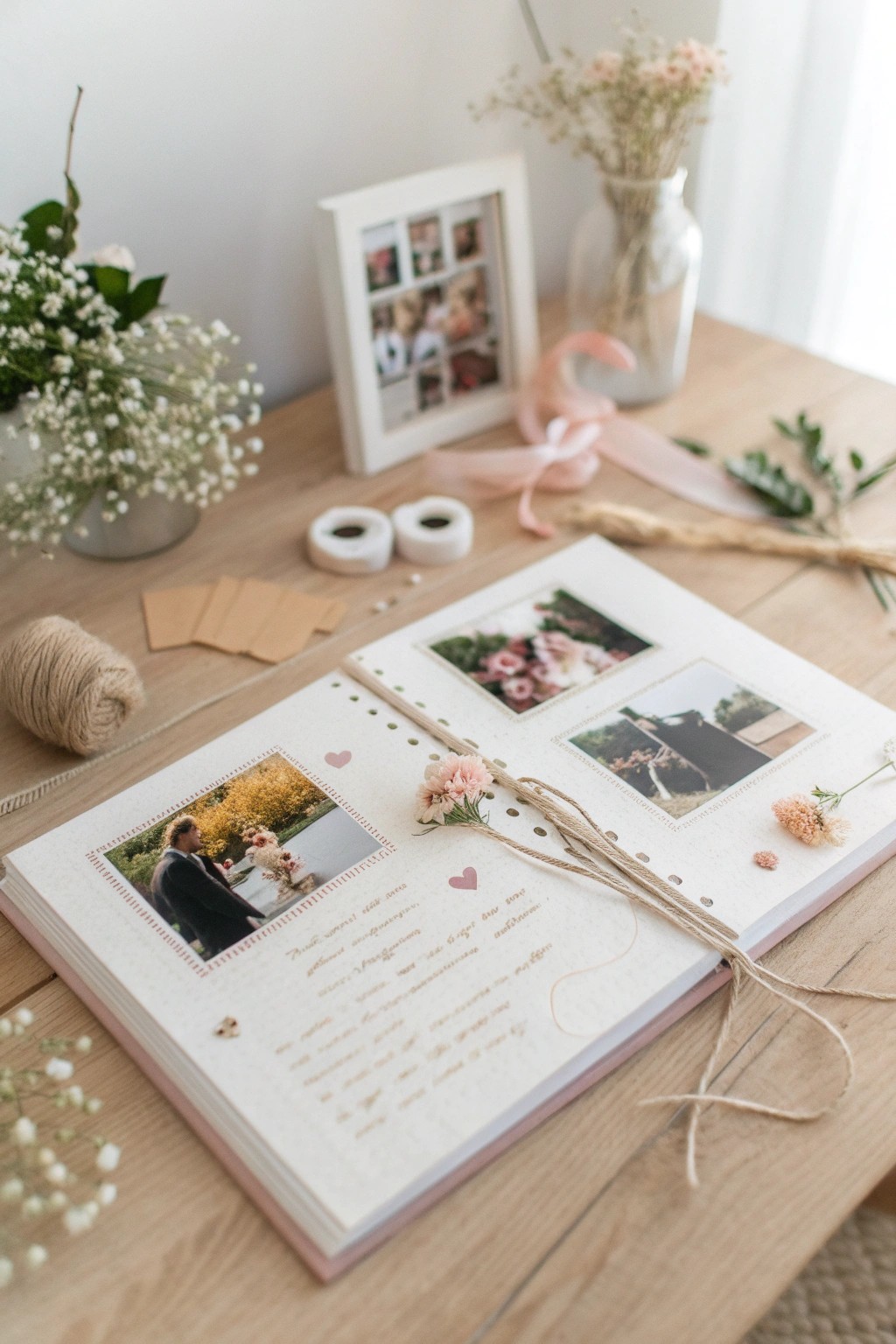 Minimalist photo collage scrapbook: where your favorite memories bloom with personal touches.