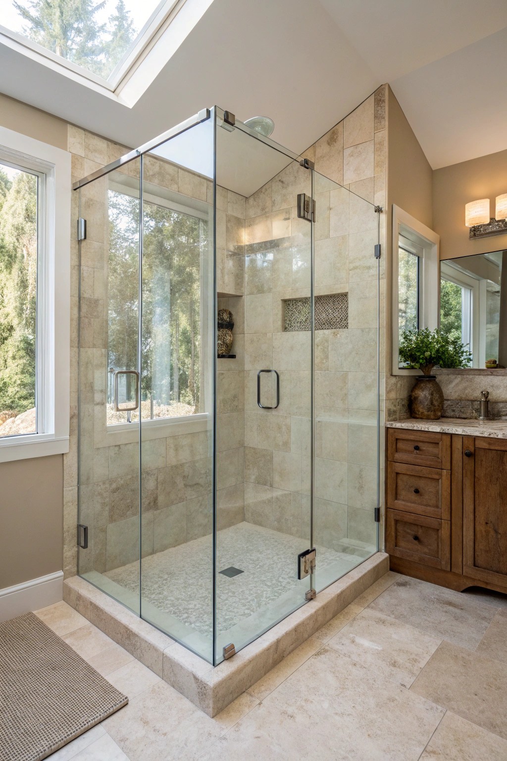 A seamless frameless glass shower—where simplicity meets stunning craftsmanship.
