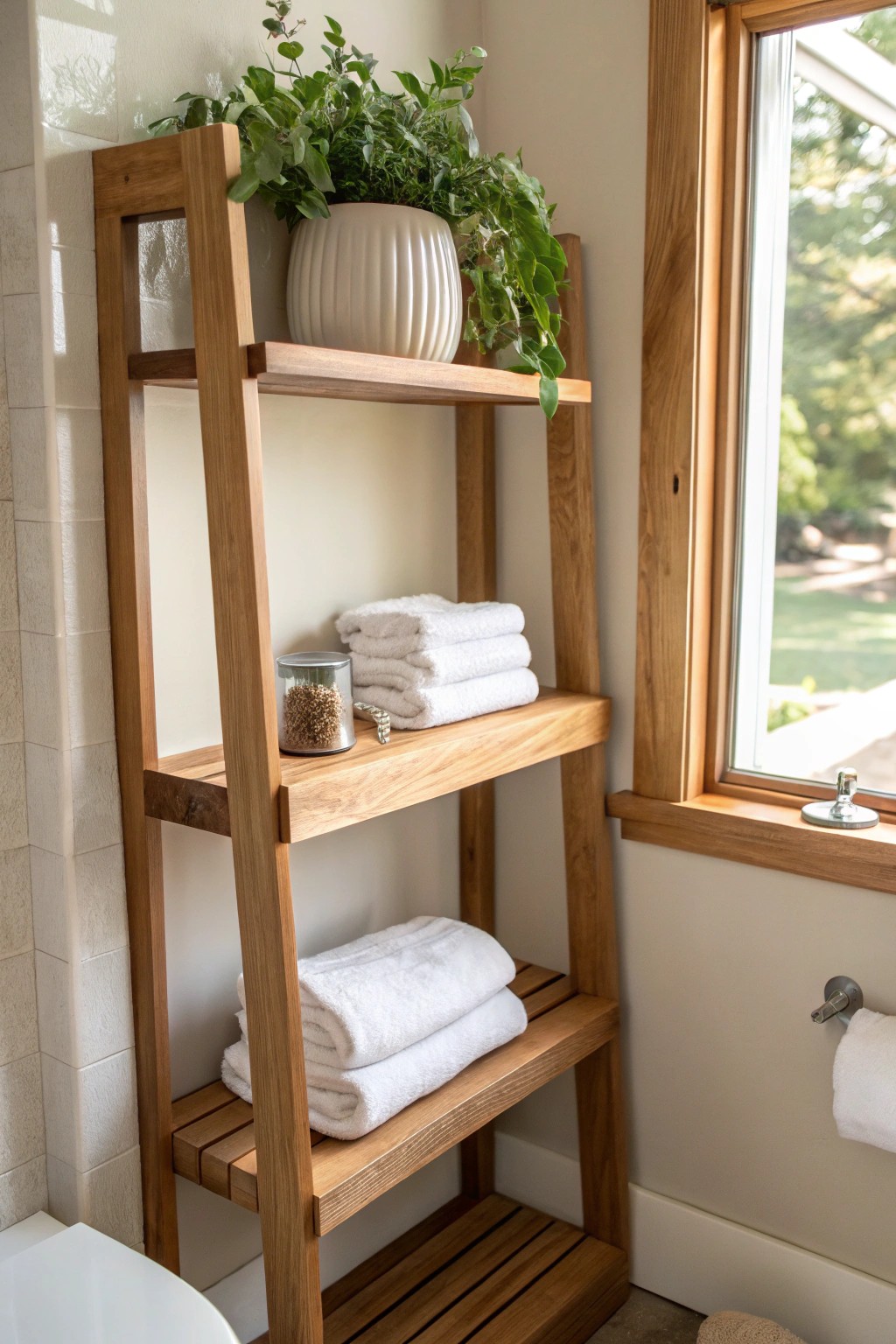 Elevate your small bathroom with minimalist, handcrafted over-the-toilet shelving.