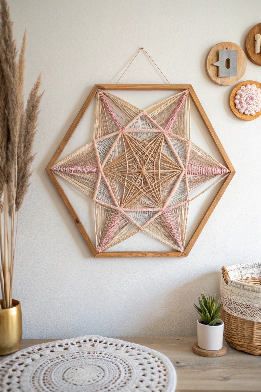 Modern geometric string art: a chic blend of craftsmanship and minimalist beauty.