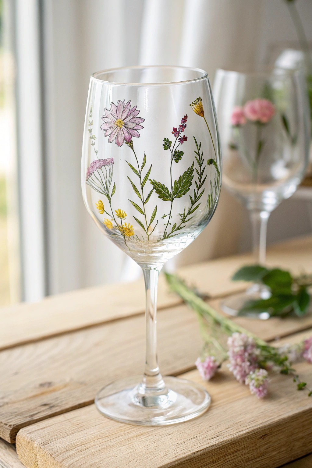 Bring a touch of spring to your table with wildflower meadow wine glasses.