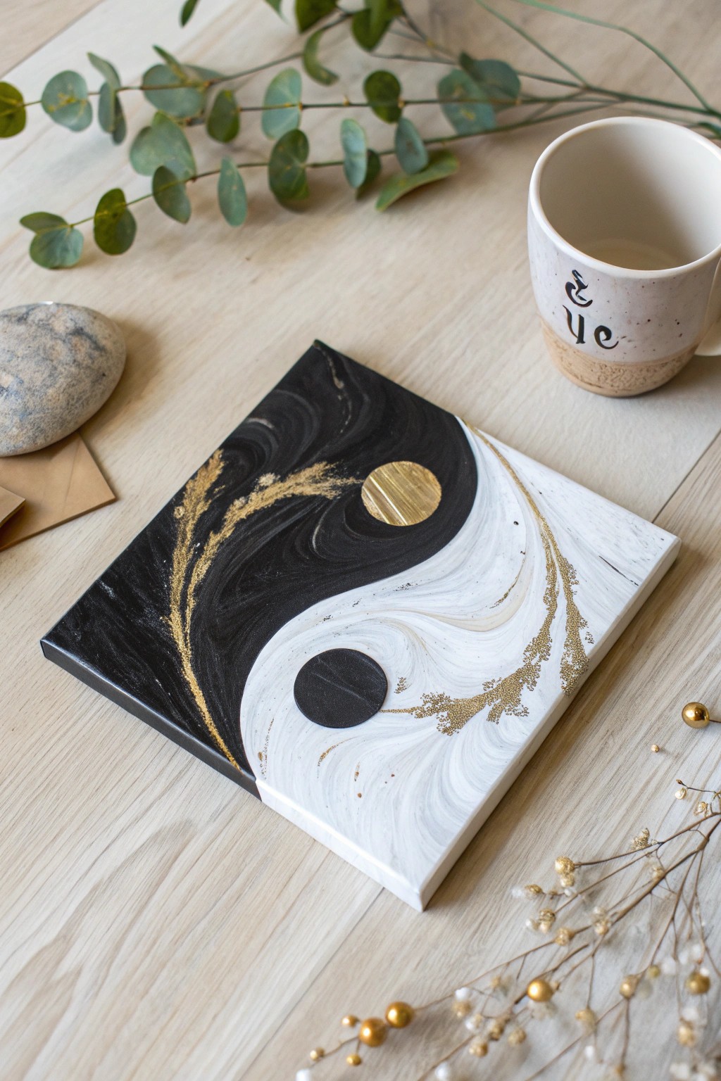 Yin Yang acrylic pour: modern harmony for your peaceful space.