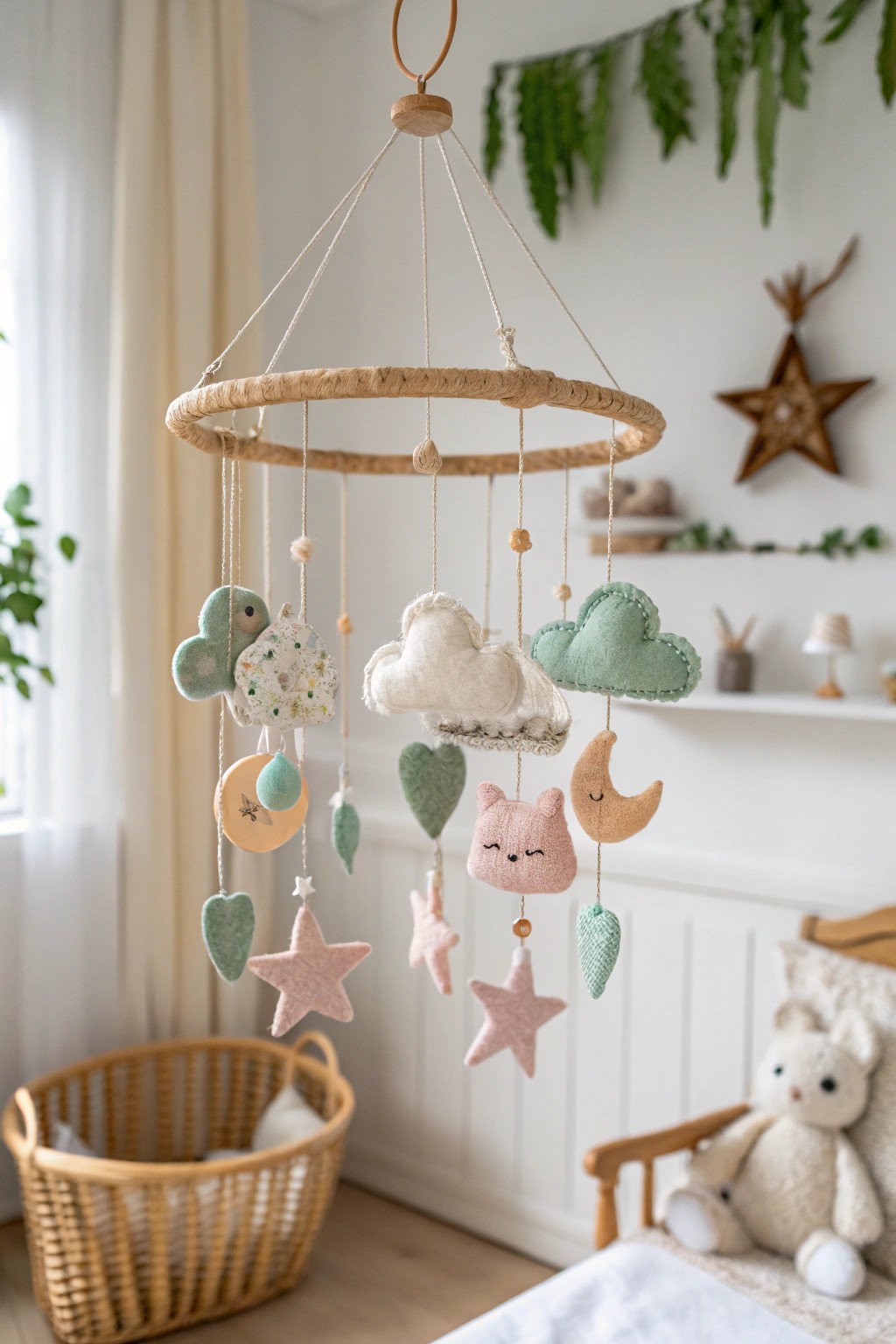 Handmade felt mobile: a dreamy, artisanal touch for any nursery.