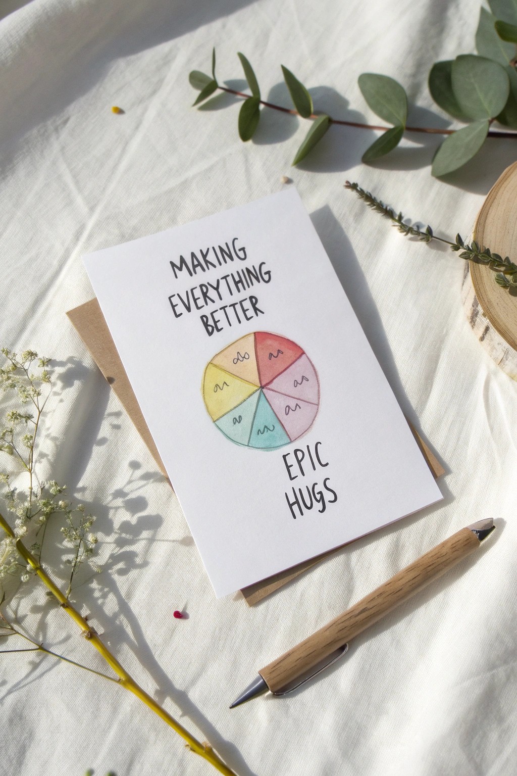 A charming handmade pie chart card for mom—where heartfelt humor meets Scandinavian minimalism.