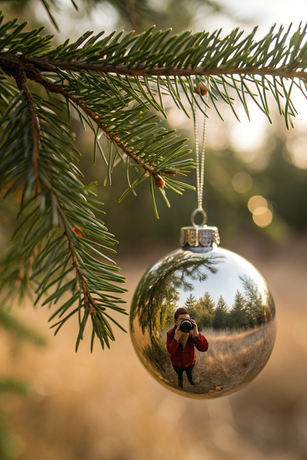 Capture your holiday spirit in a shiny ornament reflection.