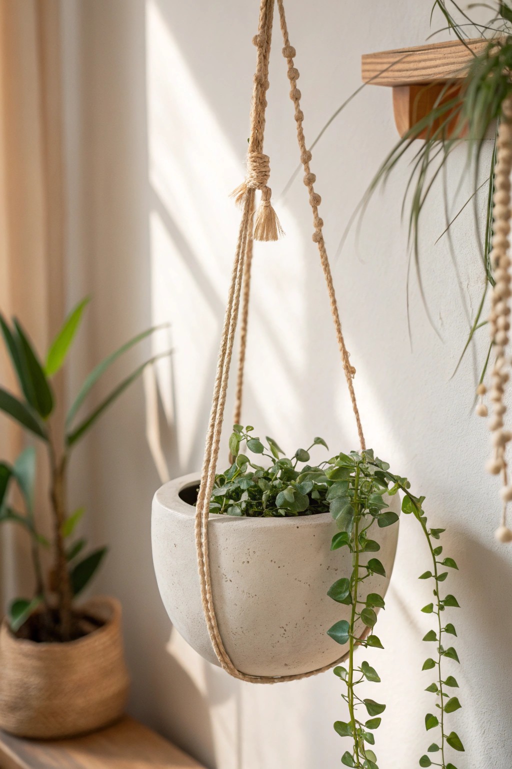 Elevate your space with a minimalist handmade clay hanging planter—Scandi simplicity meets boho beauty.