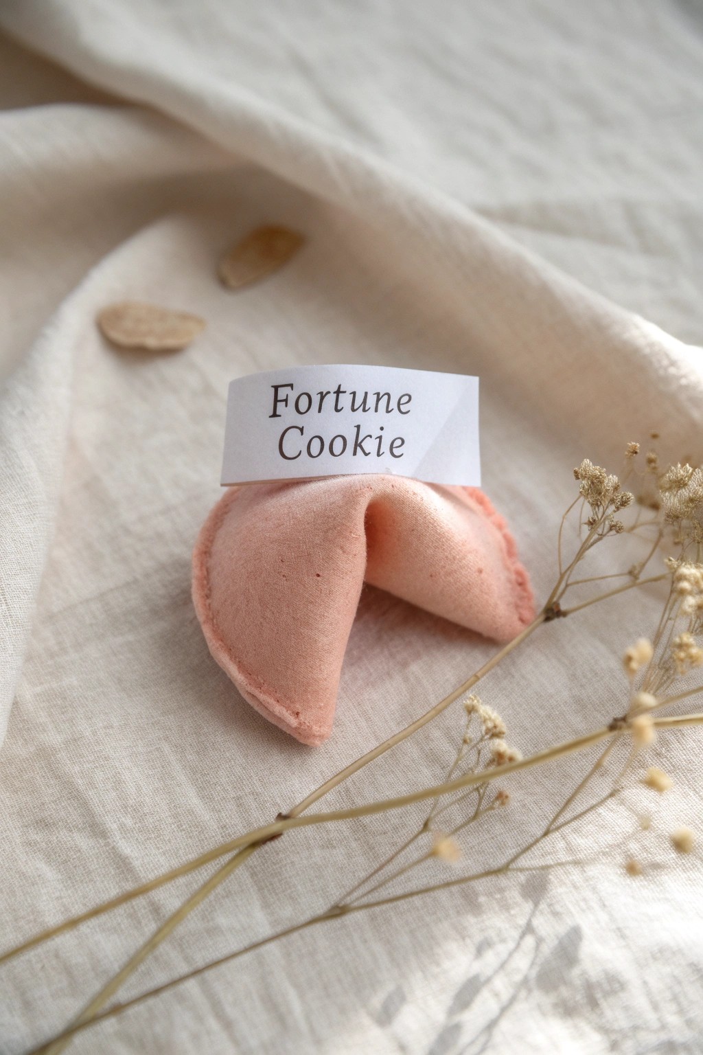 Charming felt fortune cookie: a handcrafted surprise with a hidden message.