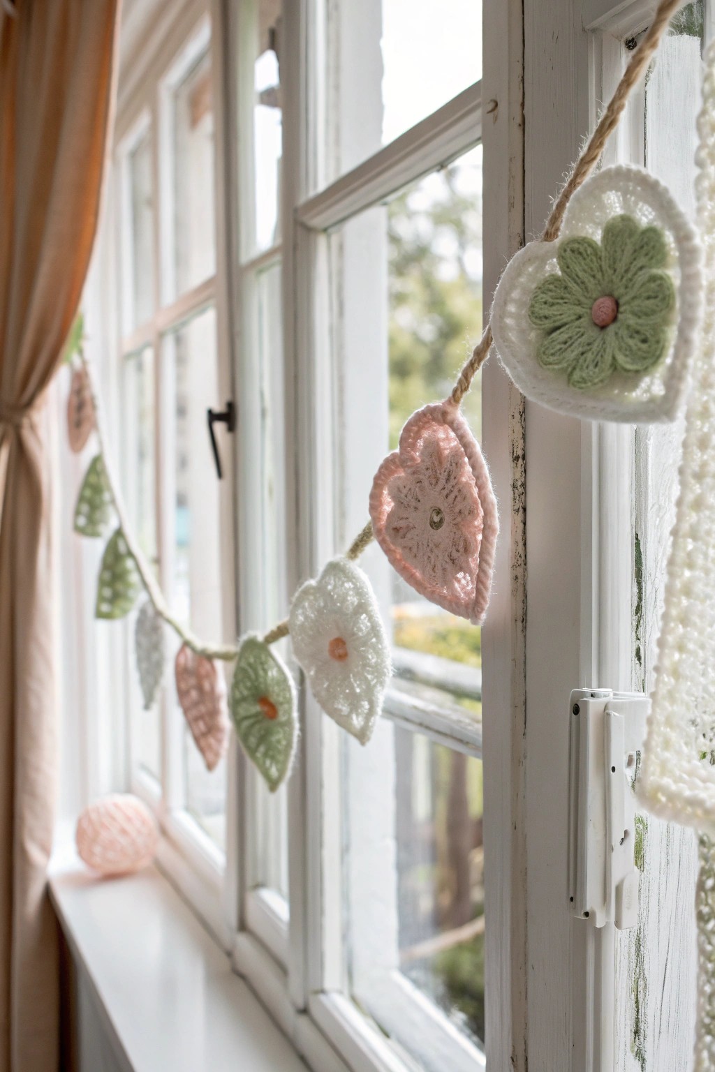Bring a touch of handcrafted magic to your windows with a whimsical crochet garland.