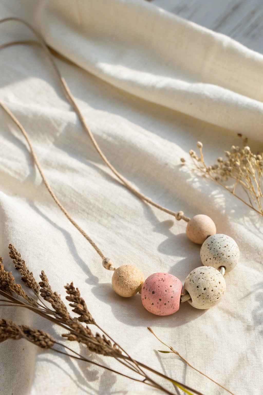 Handcrafted speckled clay bead necklace—minimal, natural, and uniquely yours.