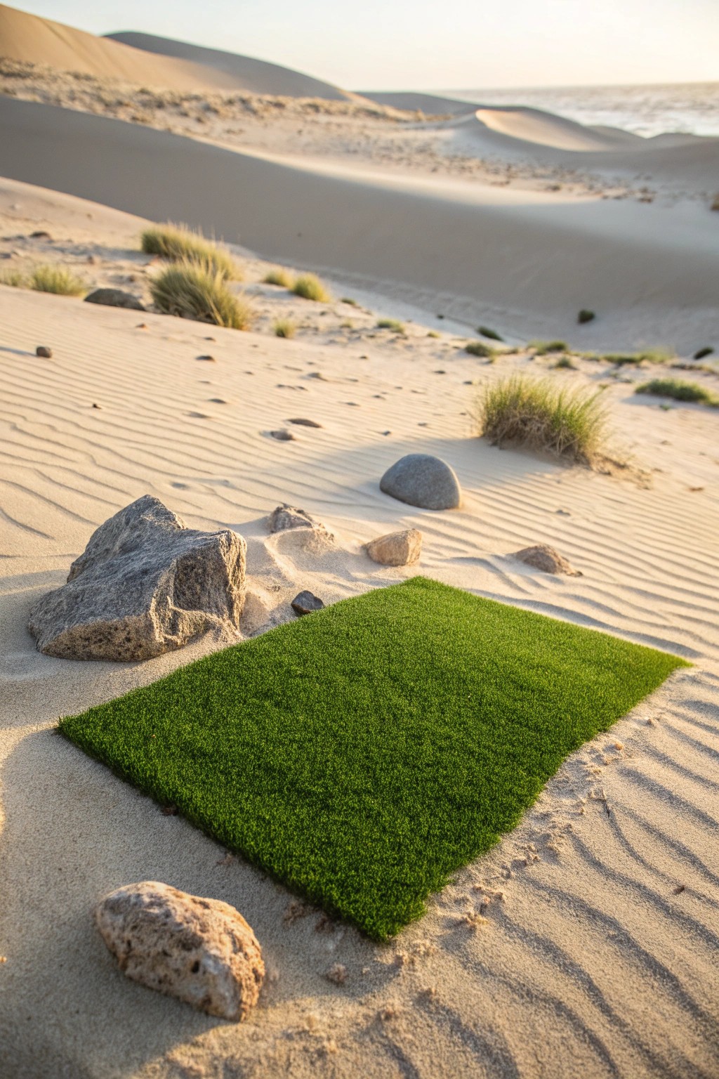 A pop of green: artificial turf brings effortless lushness to the desert.