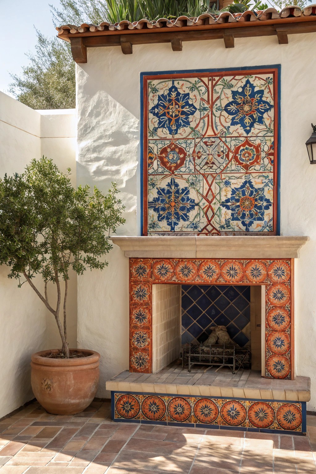 Add personality to your space with colorful, artisan tile around the fireplace.