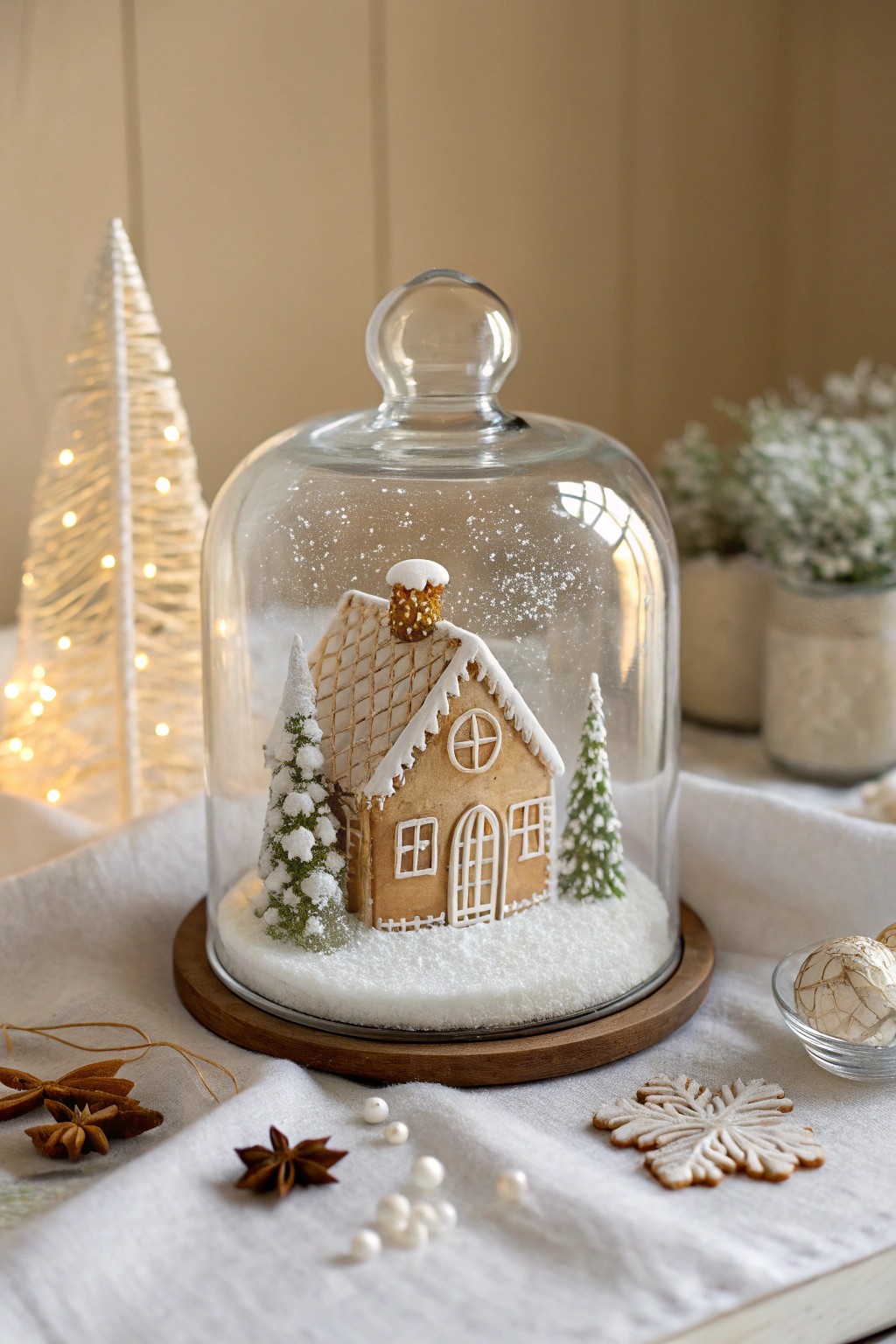 A dreamy gingerbread snow globe—Scandinavian minimalism meets cozy holiday magic.