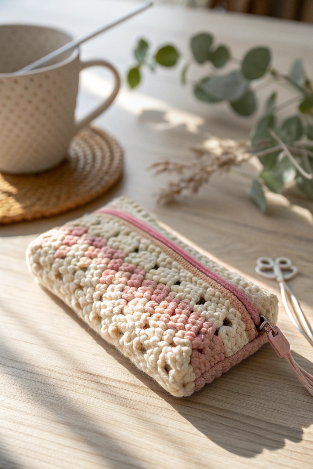 Chic & handy: a handcrafted granny square pouch for your essentials.