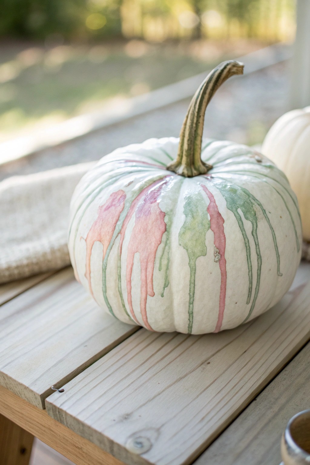 Dreamy watercolor drips: a minimalist pumpkin gets a soft, artistic touch.