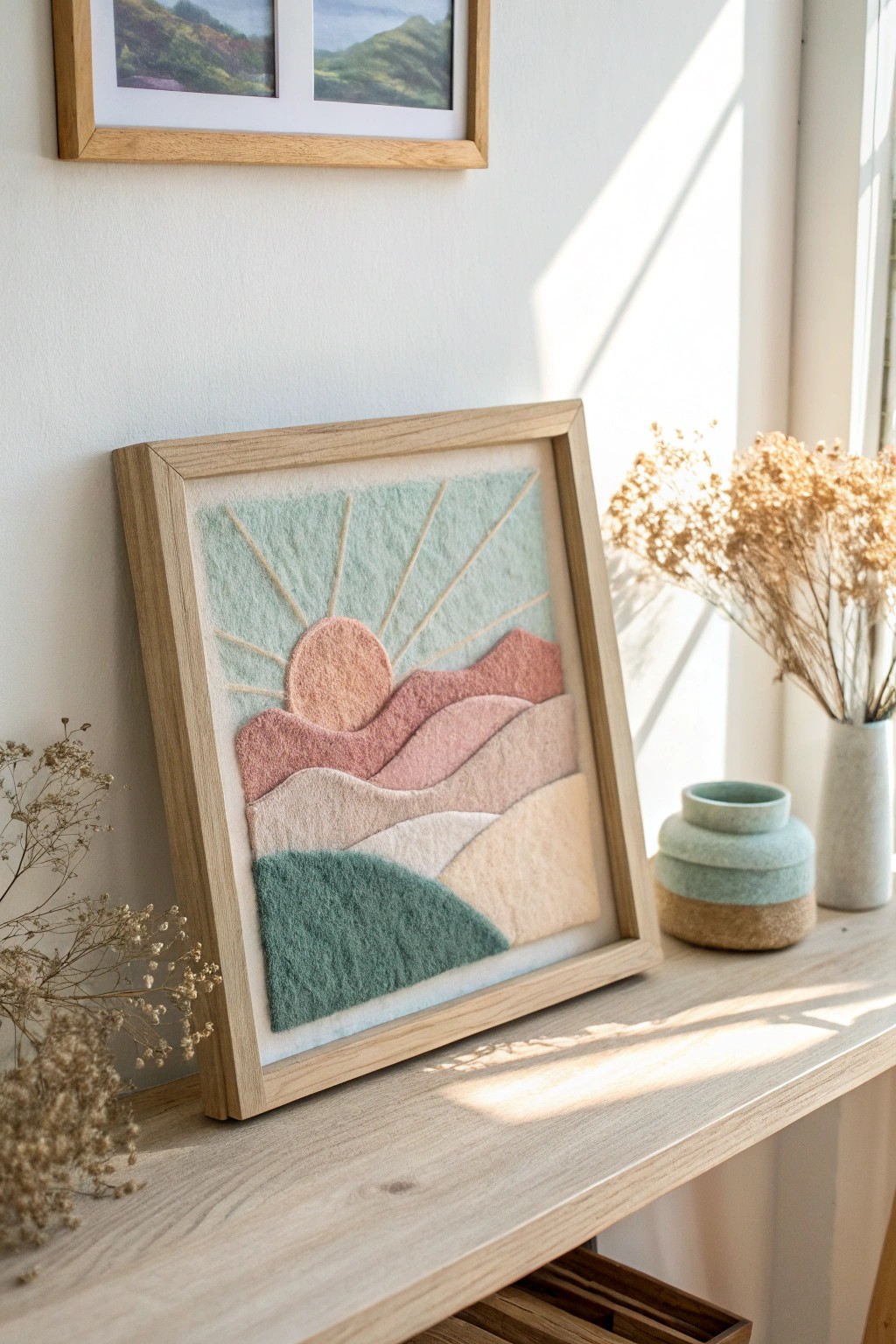 Minimalist felted landscape art—wooly textures meet Scandinavian elegance.