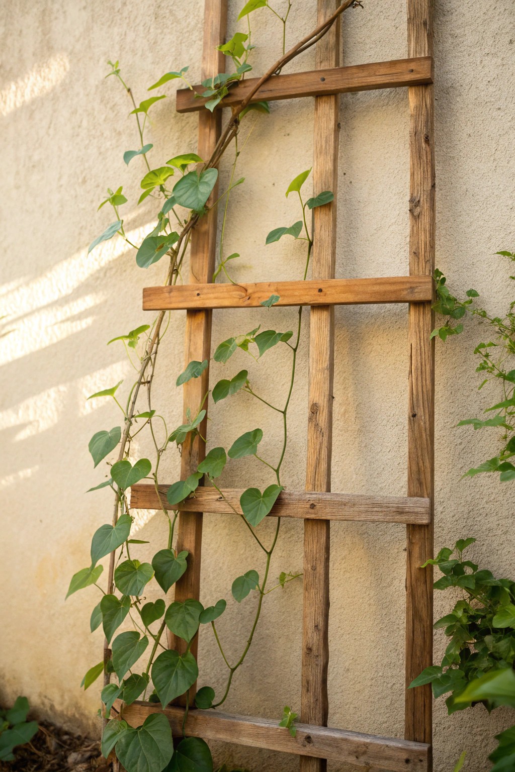 Simple wooden trellis: natural charm meets budget-friendly patio style.