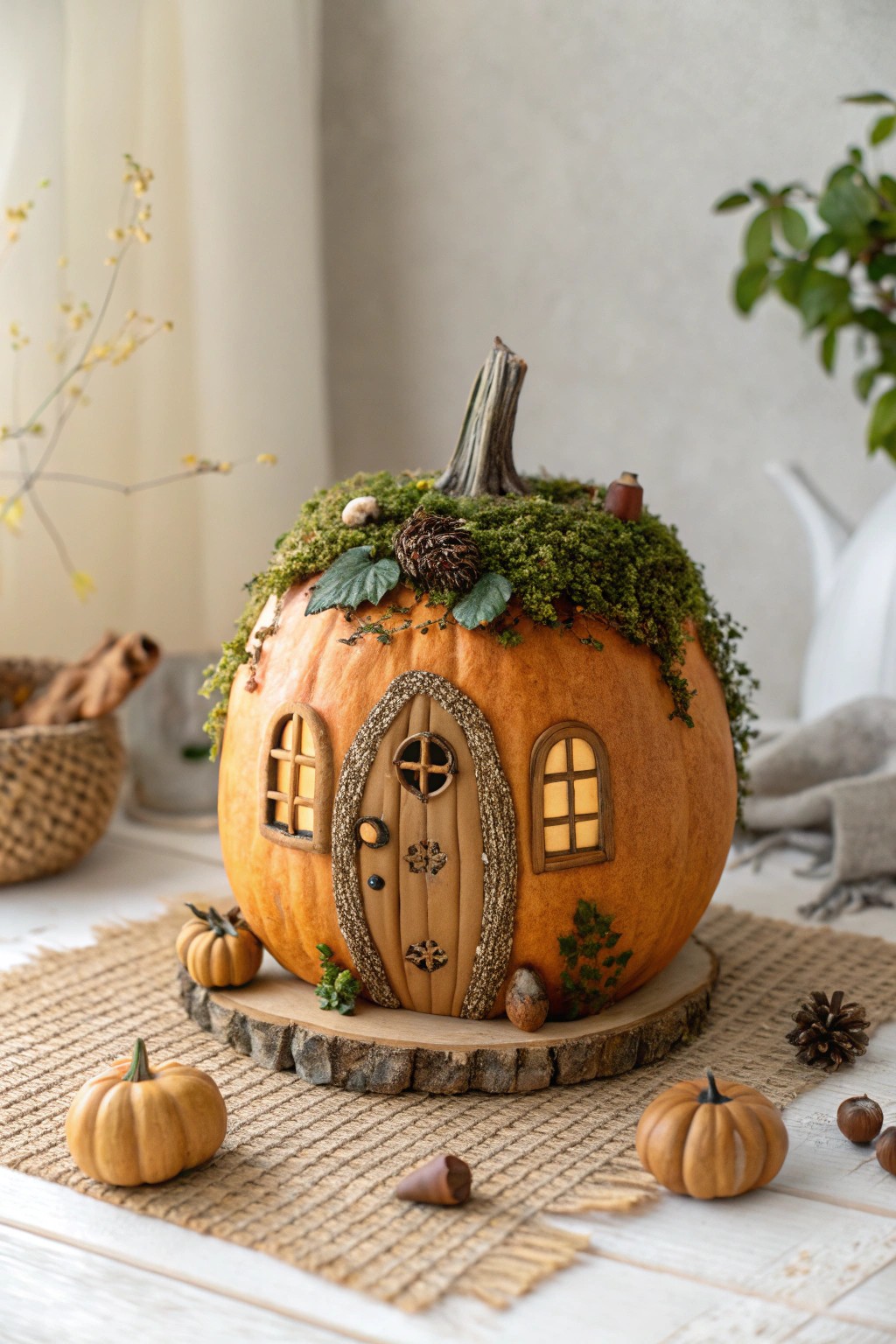Bring fairy tale magic home—create a charming pumpkin fairy house with natural touches.