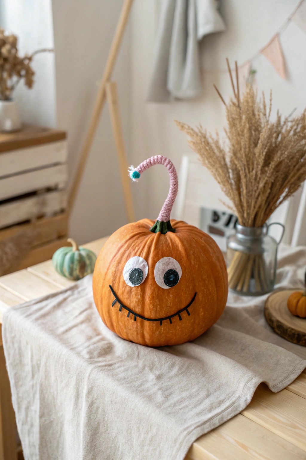 Chic Scandinavian-style monster mouth pumpkin—playful, crafty, and contest-ready!