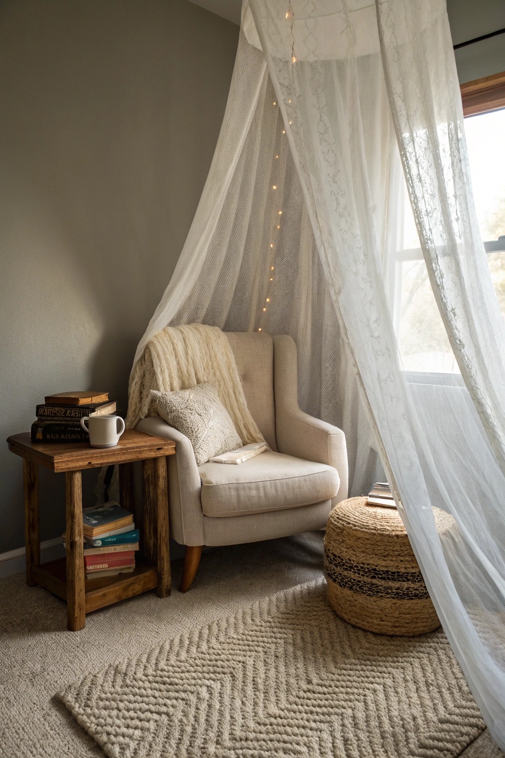 Transform any corner into a magical retreat with a dreamy canopy reading nook.