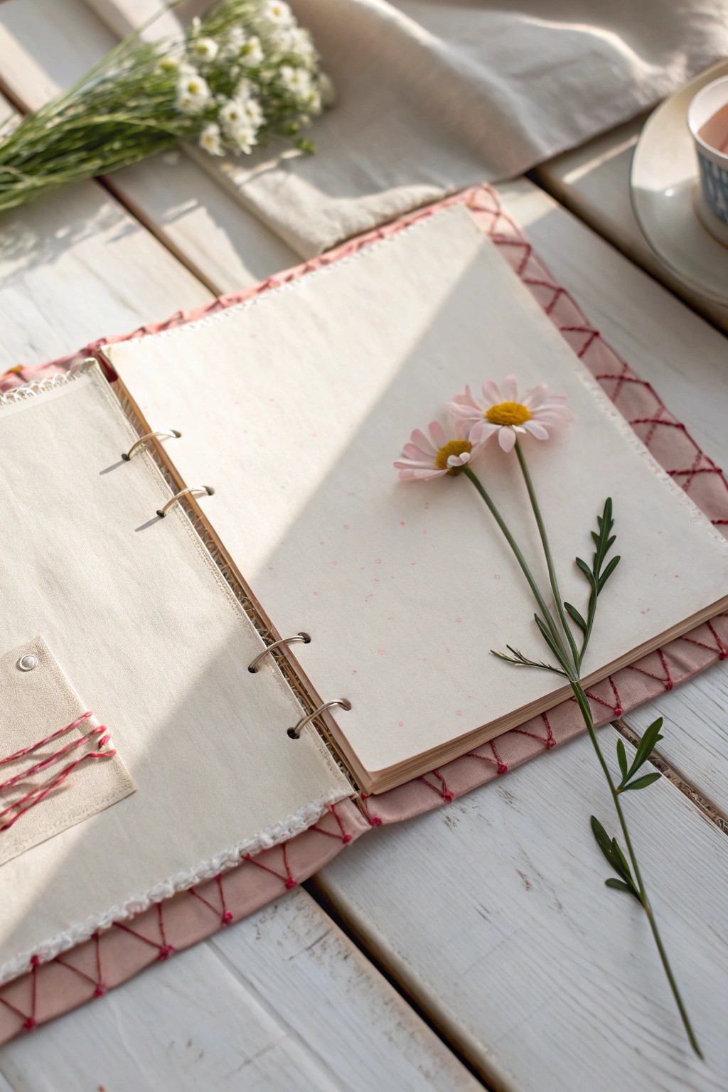 Hand-stitched scrapbook pages—where simple stitches become heartfelt art.