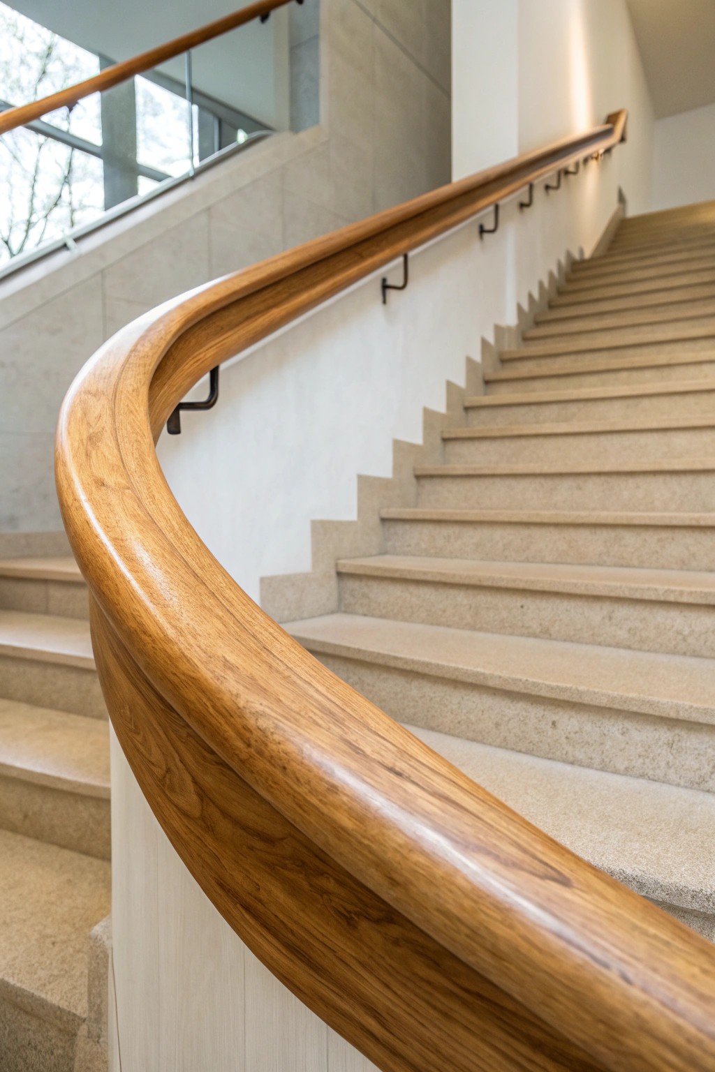 A seamless wooden handrail brings natural beauty and effortless flow to your staircase.