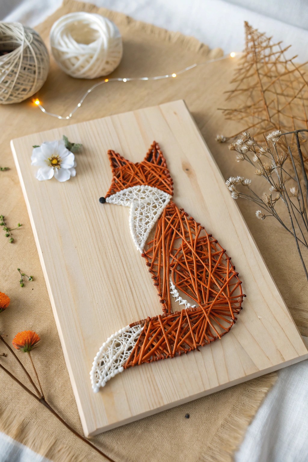 Chic fox string art: Scandinavian minimalism meets playful animal charm.