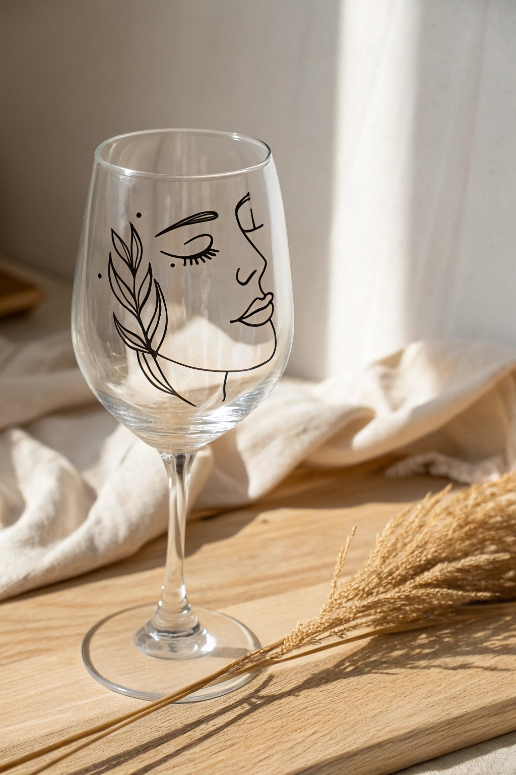 Chic minimalist wine glass with hand-painted line art — perfect for modern, feminine gatherings.
